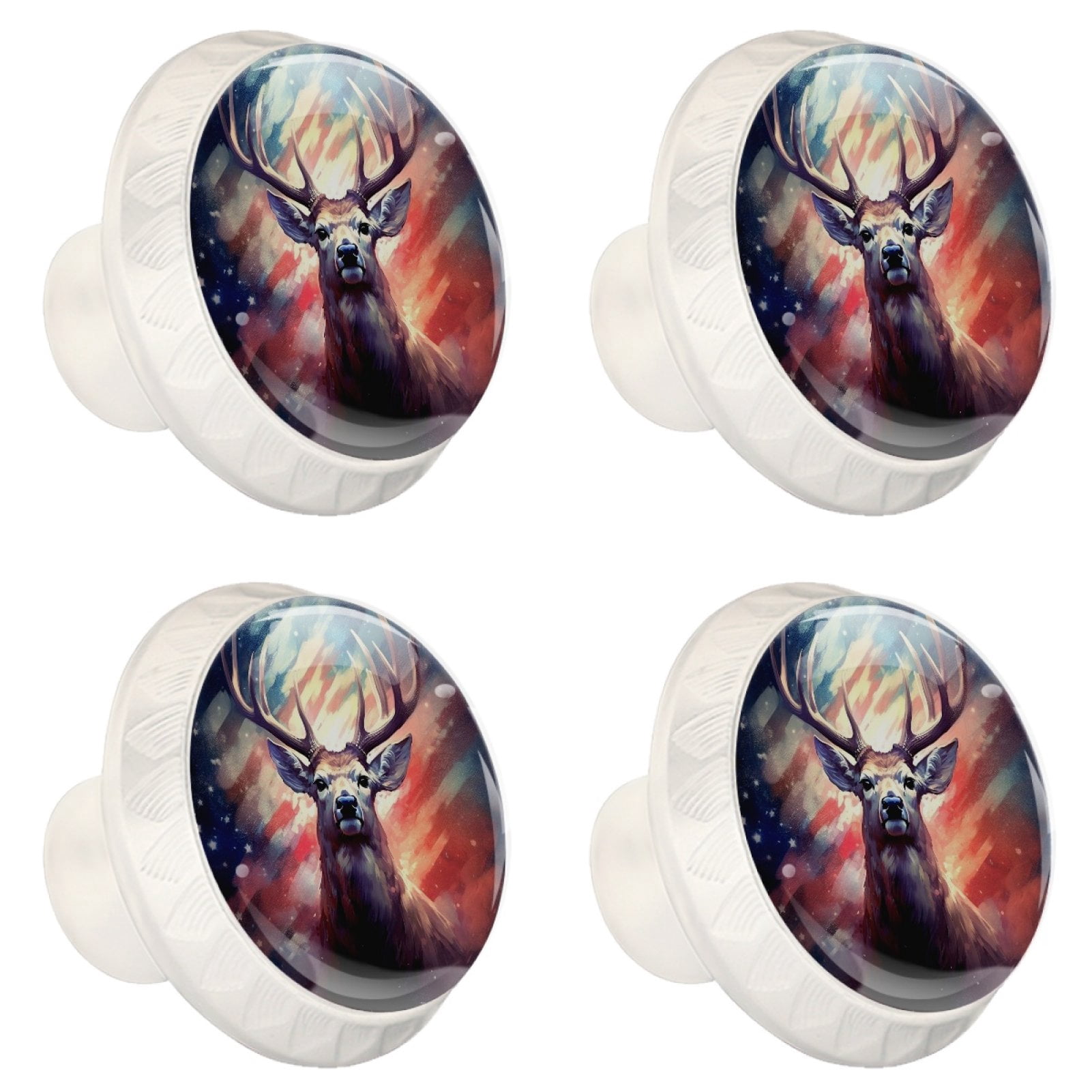 4 Pcs Deer and American Flag Knobs for Kitchen Cabinet Cupboard Dresser Bookcase Drawer Pulls Handles Round Home Decor