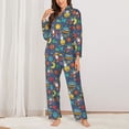thumbnail image 2 of KLL Cartoon Space Print Women's Long Sleeve Pajamas with Pants Sleepwear Loungewear 2 Set-XX-Large, 2 of 7