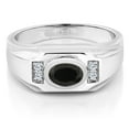 thumbnail image 2 of Gem Stone King Men's 925 Sterling Silver Black Onyx and White Moissanite Ring (1.75 Cttw, Gemstone December Birthstone, Oval 8X6MM,, Size 13), 2 of 3