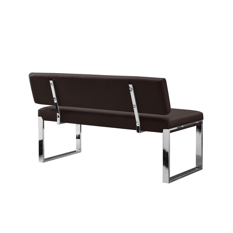 Legs, Leather Living Brown Faux Rectangular Upholstered Posh BH208-01BN-UE Mabel with Chrome Bench