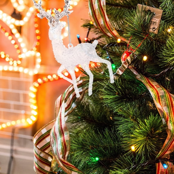 LITINKIMI 2pcs Clear Acrylic Elk Ornaments Christmas Deer Figurines Tabletop Holiday Decorations Xmas Reindeer Statue for Home Party Centerpiece