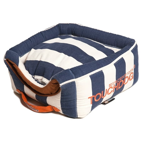 UPC: 0858342600958 | Polo-Striped Convertible and Reversible Squared 2-in-1 Collapsible Dog House Bed