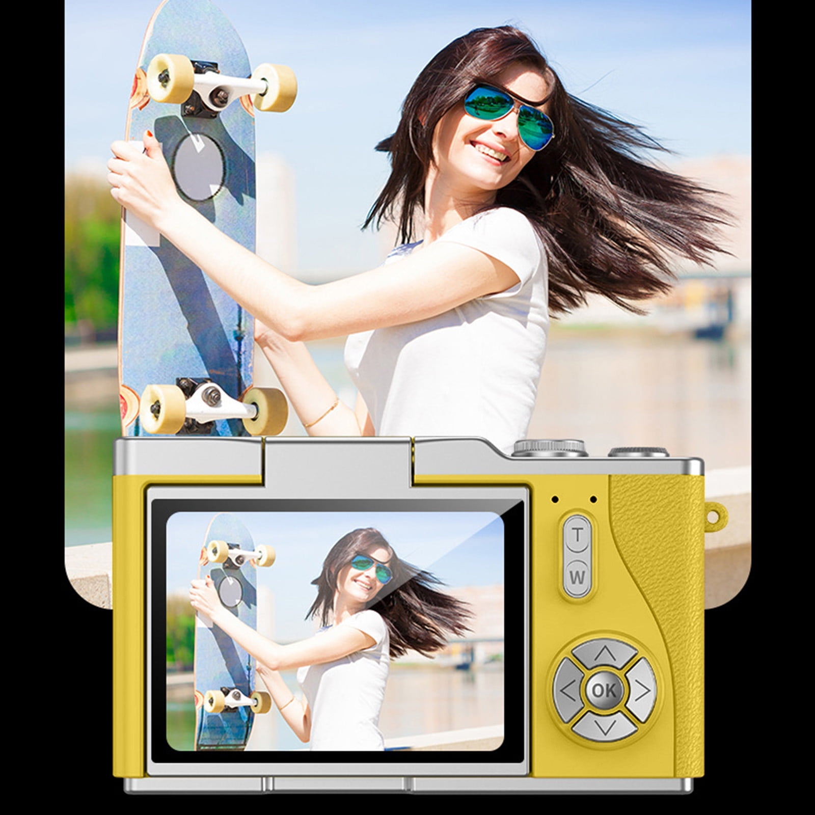 Digital Camera, Gaqring 2.4 Inch Flip Screen Autofocus 1080P HD Selfie Beauty Camera, 8X Digital Zoom 48MP CMOS Sensor Night Vision Flash Portable Teen Camera, Yellow