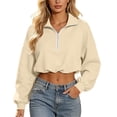 thumbnail image 5 of YanHoo Womens Cropped Sweatshirts Quarter Zipper Lapel Pullover Tops Classic Fit Long Sleeve Sweatshirt, 5 of 8