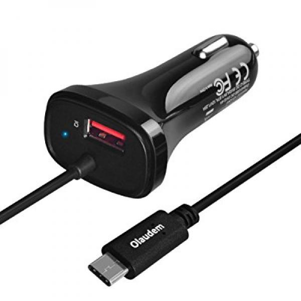 USB C Car Charger, Olaudem 27W Dual USB 3.1 Adaptive Fast Charge Type C
