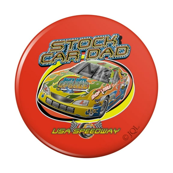 Stock Car Racing Dad USA Speedway Garage Pinback Button Pin