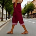 thumbnail image 4 of JJHGVB Cotton Linen Capri Pants crop pants for women womens capris for summer Striped linen capris for women Summer Long Shorts mid-calf length Slacks women's capris Capris for Women A674-Wine S, 4 of 7