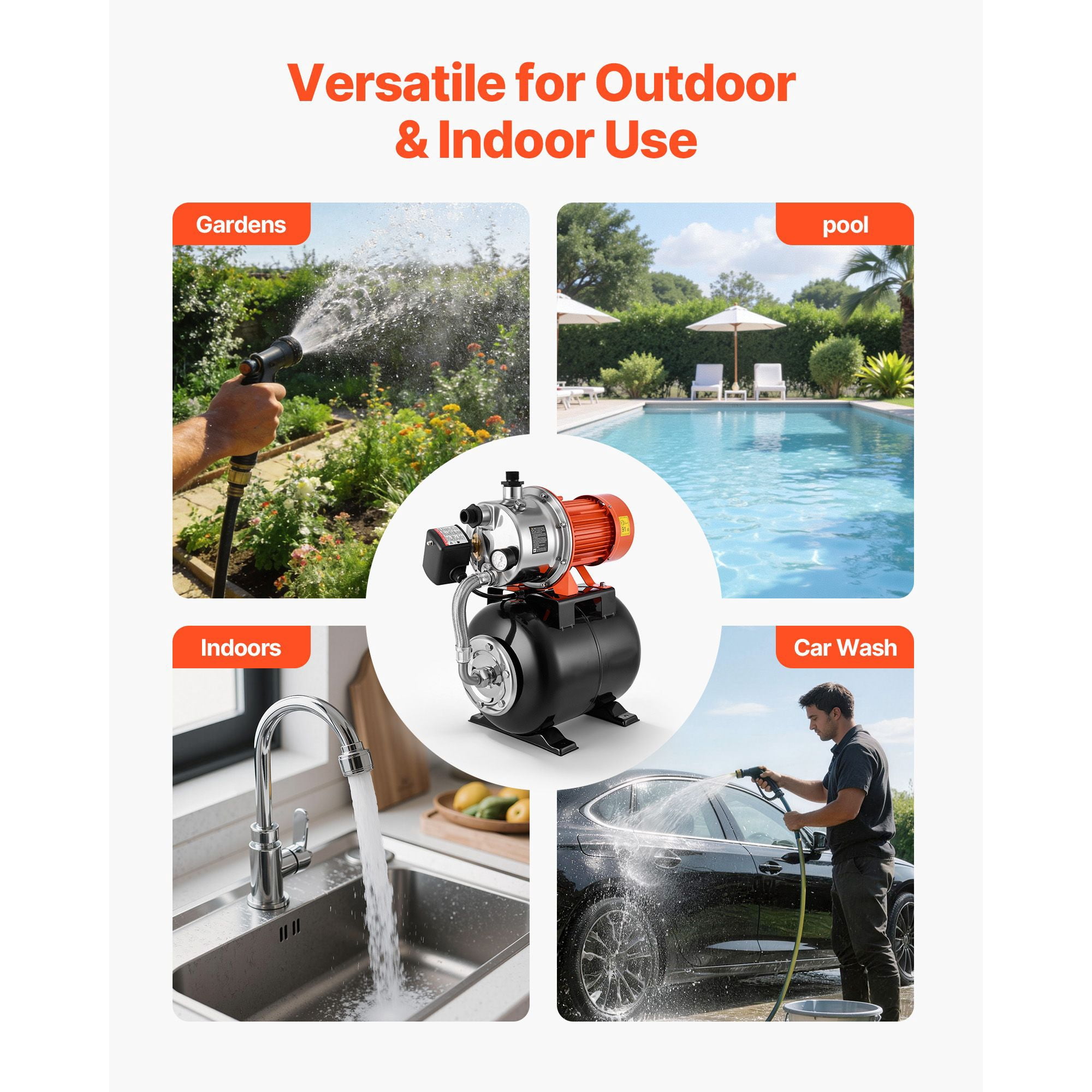 1.6 horsepower Shallow Well Pump with Pressure Tank, 120V 1320 GPH Stainless Steel Jet Pump, 5 Gal Tank Automatic for Home Garden Lawn Drinking Water