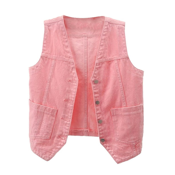 Chaqueta vaquera sin mangas con capucha y cuello en V para mujer, informal, versátil, de color liso, con tirantes y camisola, para mujer