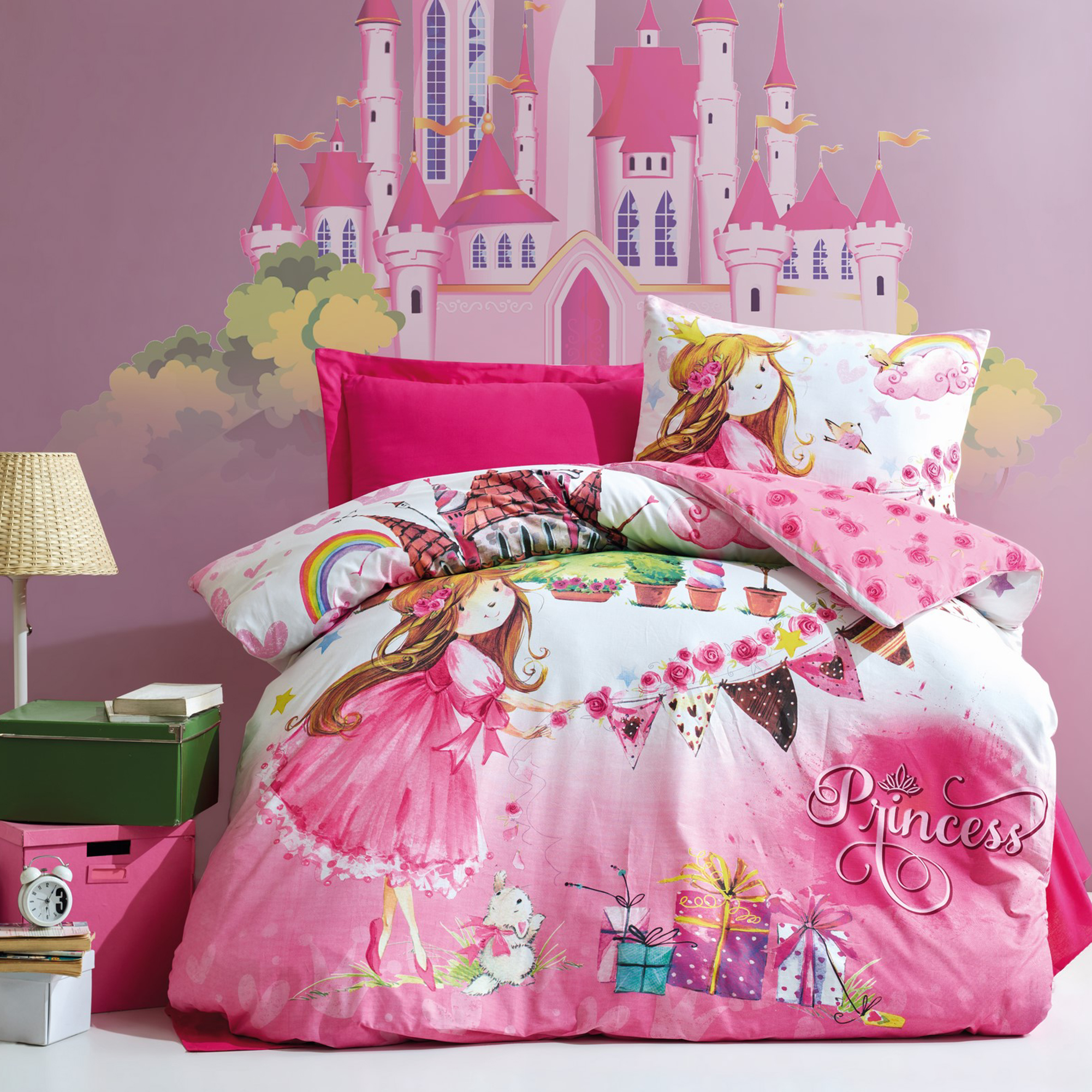 Pink Rose Princess Duvet Cover Set, Twin Size Duvet Cover, 1 Duvet