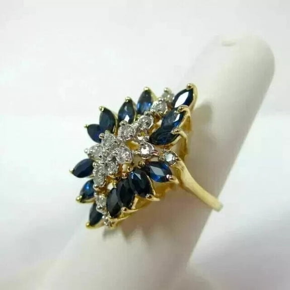 Rag Jewels 2.00 Ct Marquise Cut Sapphire & Diamond Engagement Wedding Promise Band Ring 14K Yellow Gold Plated 925 Sterling Silver For Women's -5
