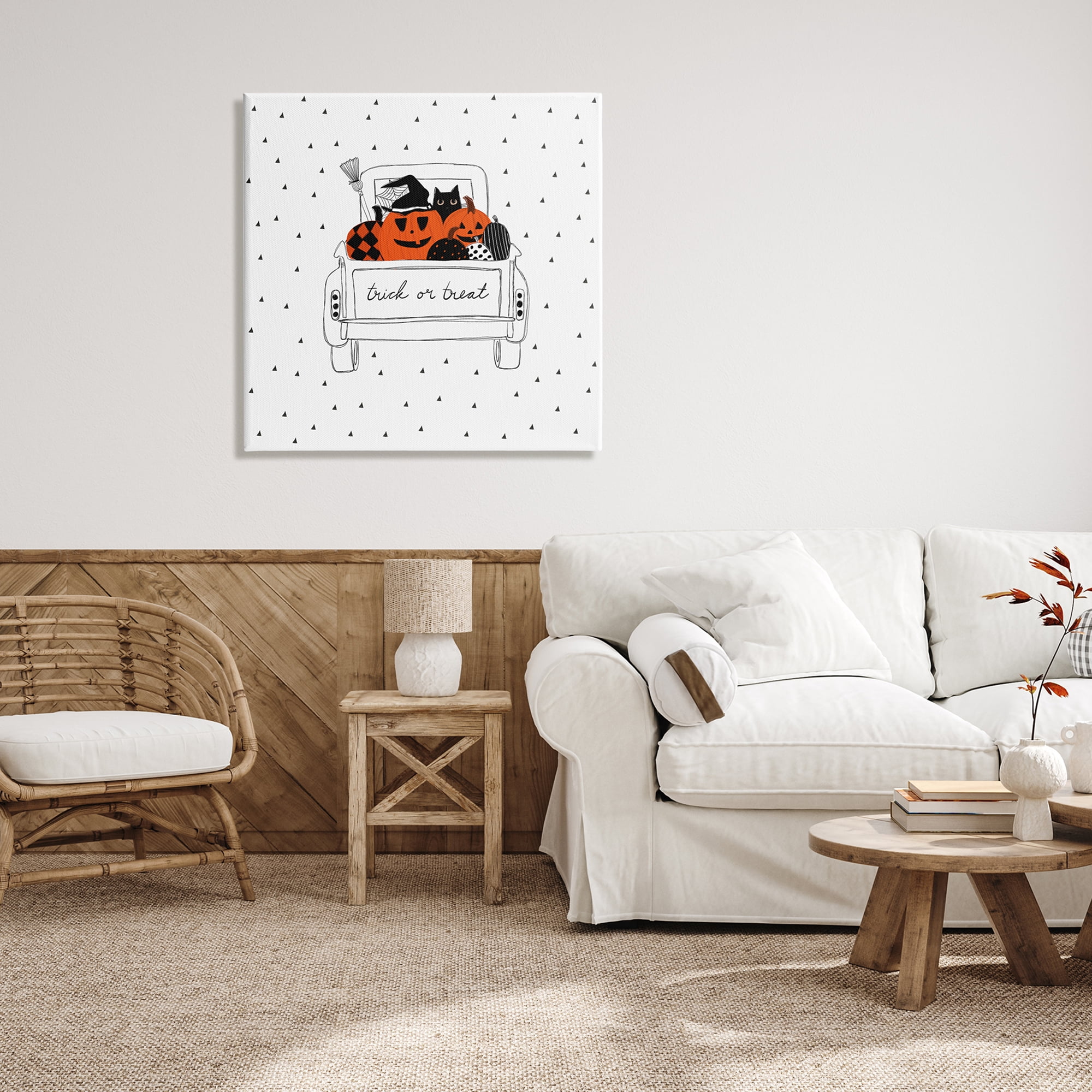 Trick Or Treat Truck Pumpkins Doodle Style Drawing Transportation Graphic Art Gallery-Wrapped Canvas Print Wall Art