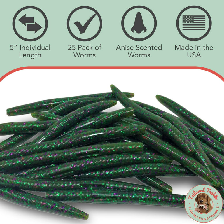 Tailored Tackle Wacky Worm 5 Inch | 25 Pack Bulk Bag | Soft Plastic Stick  Bait Made in USA | Anise Scent Fishing Worms for Wacky Rig Bass Lures | 8