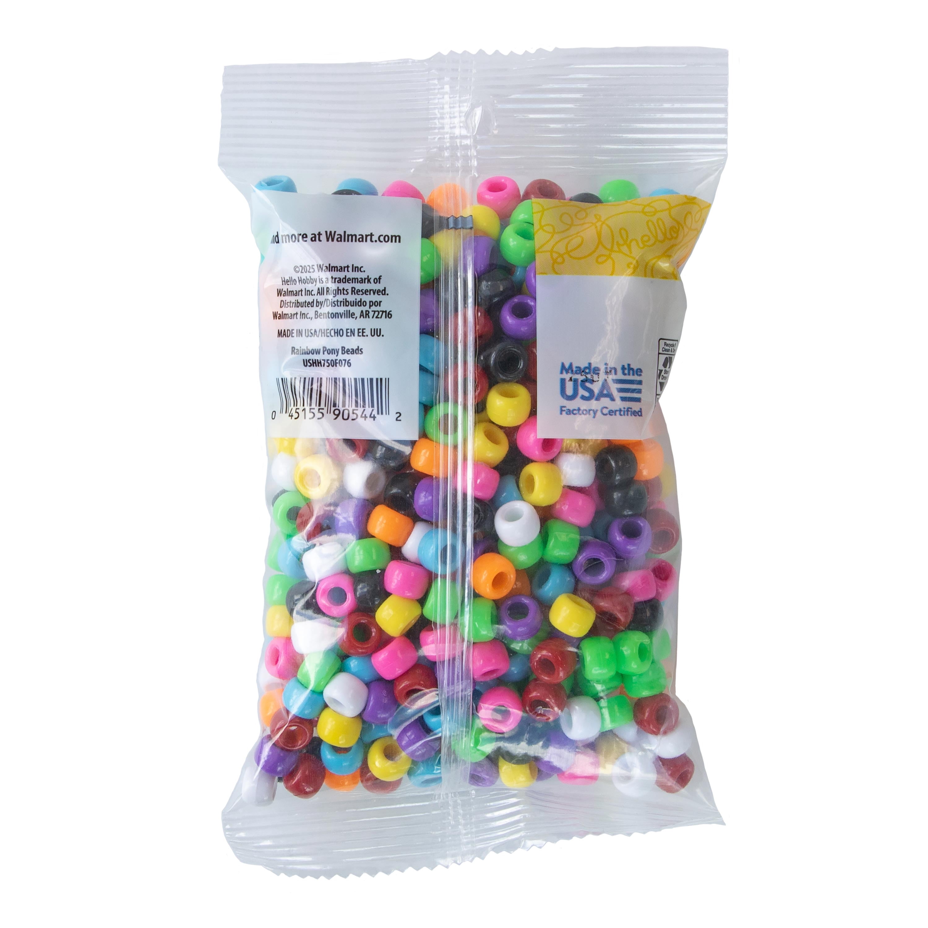 Hello Hobby Rainbow Pony Bead Mix, 500 Pieces, Multicolor Plastic Beads for Jewelry Making and DIY Crafts