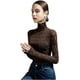 thumbnail image 2 of Camisetas ajustadas de manga larga con cuello alto, Top de encaje sexy transparente, camisas con ribete de pestañas de malla transparente, blusa elegante, 2 of 4