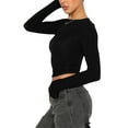 thumbnail image 6 of Blotona Womens Skinny Long Sleeve Backless Crop Tops Square Neck Bodycon Shirts Cut Out Pullover Cami Streetwear, 6 of 9