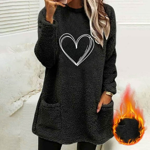 UQJfacai Womens Fleece Crewneck Sweatshirts Pullover Fall Winter Warm Sherpa Lined Cozy Sweaters Soft Comfy Loungewear Tunic Tops