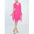 thumbnail image 5 of Vintage Fringe Flapper Halloween Era Themed Event Outfit 1920 Dress Pink, 5 of 9