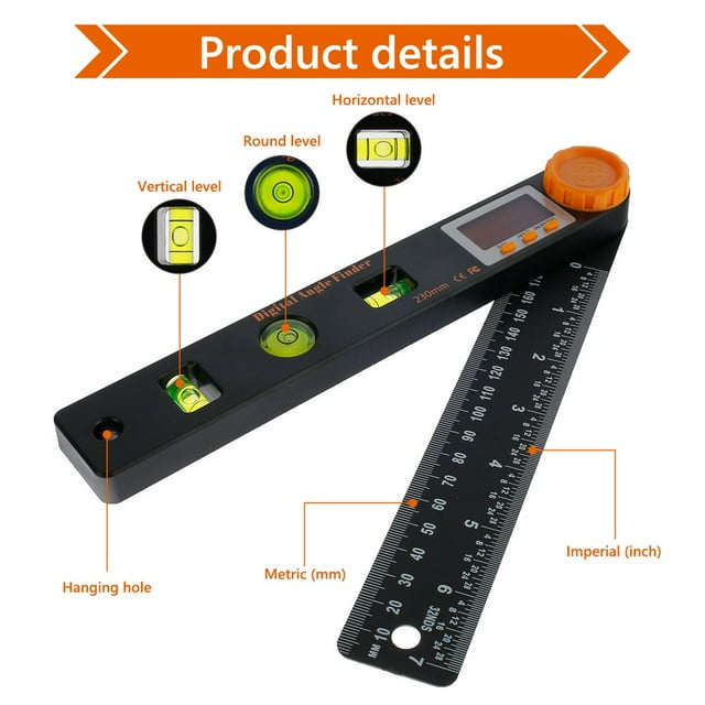 4 en 1 Règle d'Angle de Haute Précision Outil de Mesure d'Angle d'Affichage LCD de Rapporteur Numérique 0-360 ° pour la Réparation de Construction de Menuiserie