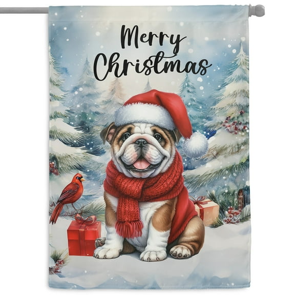 Merry Christmas Bulldog Enjoys Woofmas Winter Xmas Holiday House Flag 28x40in Double Sided Dog Lover Gifts Idea Outdoor Decor - 02022