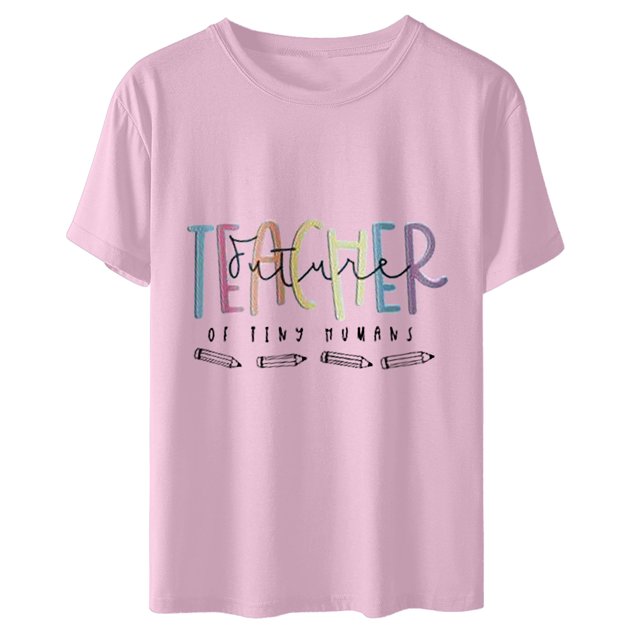 Jersey suelto para mujer Camiseta de manga corta con cuello redondo y estampado del día del maestro Camiseta de manga corta con cuello redondo/Camisa Pompotops hfajkhk140907