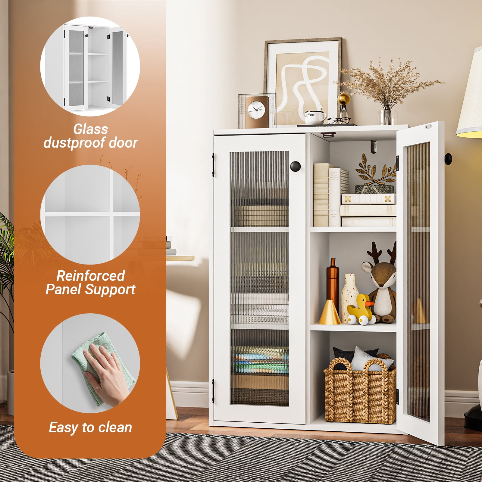 KZElegy 6 Cube Cabinet with Glass Door Bookshelf Storage Organizer,Anti-Tip Design,Glass Door Accent Cabinet,White