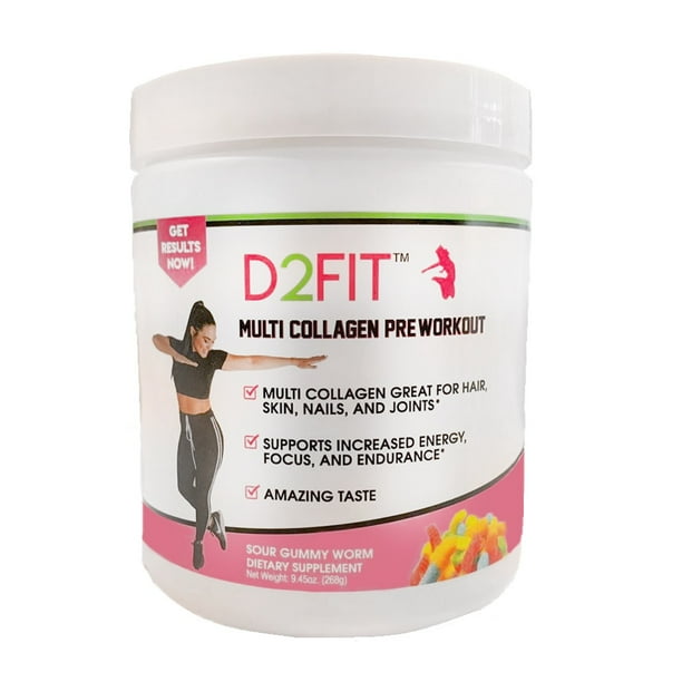 D2fit By Jessica Bass Women S Pre Workout Multi Collagen 2 500mg Biotin 150mcg Sour Gummy Worm Flavor 268 Grams Dietary Supplement Walmart Com Walmart Com