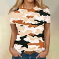 thumbnail image 2 of ADSSDQ Summer Shirts For Women Business Casual Tops Casual Loose Round Neck Camouflage Print Graphic Tee Short Sleeve Work Blouses Spring Y2K Clothes Beige S, 2 of 5
