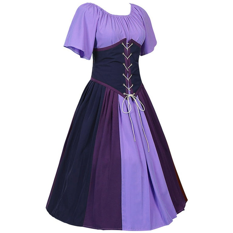 Mrat Women's Overbust Corset Round Neck Dress Flare Sleeve Off Shoulder  Rococo Civil War Dress Medieval Vintage Dresses With Corset Patchwork Gown  4XL 4X-Large 