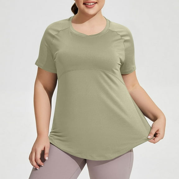 HongQid Quick-drying Tshirts for Women Plus Size Tops Round Neck Short Sleeve Gym Shirts Casual Loose Fit Basic Tees