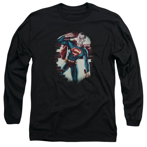 Superman Vintage Steel Long Sleeve Adult 18/1 T-Shirt Black