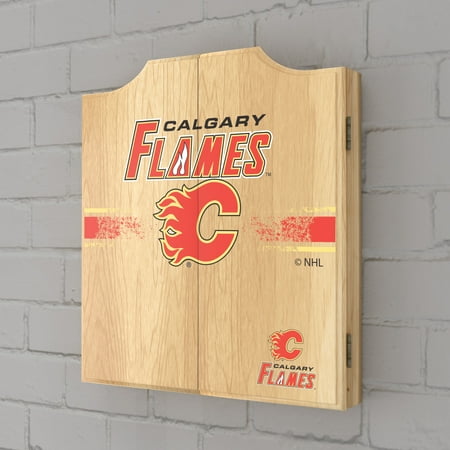 Calgary Flames NHL  Dart Cabinet Set with Darts and Board - Red, Yellow, Black