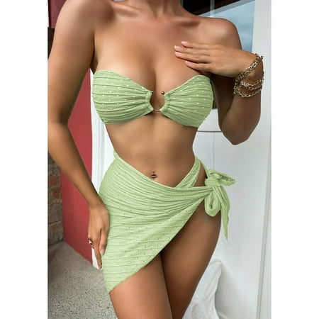 

Perfect for Summer Beach Poolside Perfection: Dive into Style with This Chic and Flirty Swimwear! HIMIWAY Women s Bustier Half-Skirt Set (3 Sets with Chest Pad without Steel Support) Mint Green M