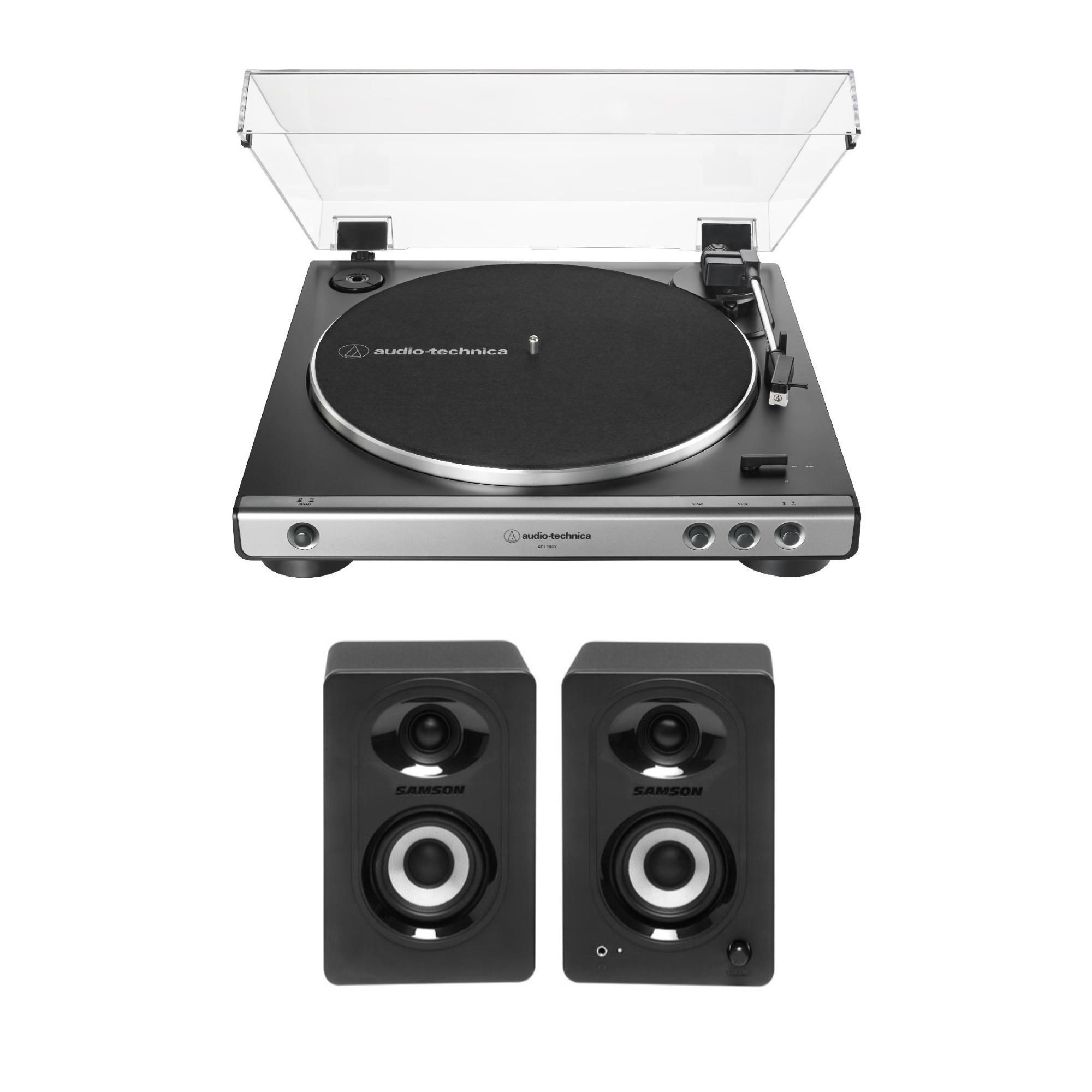 Walmart Turntable Audio-Technica AT-LP60X-GM Turntable (Gunmetal) with Bluetooth Monitors ...