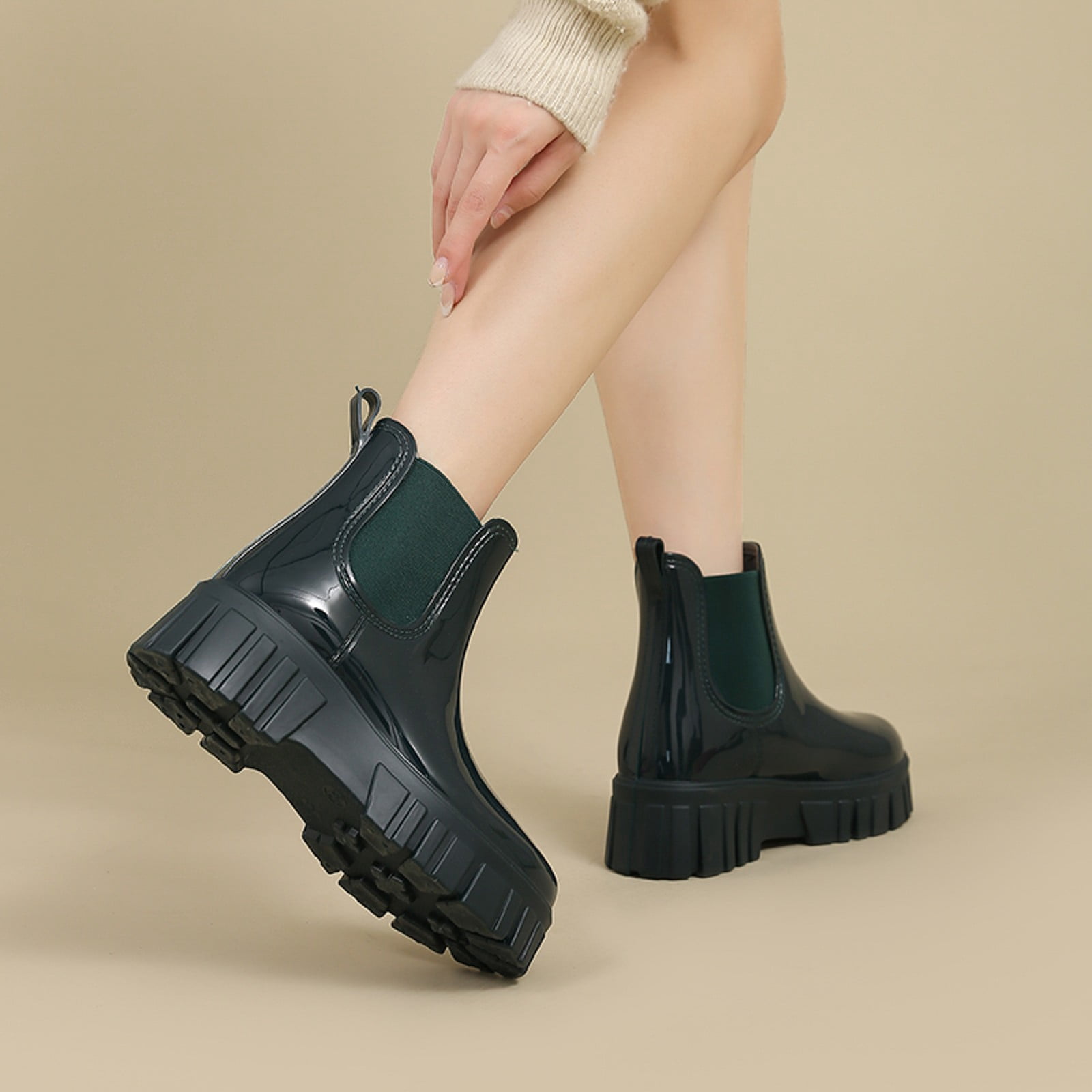 Rain Boots for Women Waterproof Rubber Chelsea Garden Rainboots Platform Gardening Shoes for Yard Farm