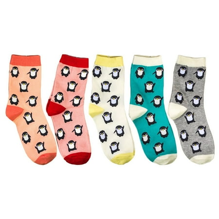 

✪ 5 Pairs Cute Cartoon Penguin Animal Print Women Crew Socks Cotton Hosiery Gifts