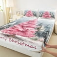 thumbnail image 3 of Manfei Pink Xmas Tree Queen Sheet Sets for Teen, Watercolor Artwork Flat Sheet, Merry Christmas Queen Fitted Sheet, Breathable Home Decor, 4pcs, 3 of 7