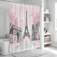 thumbnail image 6 of Paris Eiffel Tower Bathroom Shower Curtains with 12 Hooks Waterproof Shower Curtain for Stalls and Bathtubs Pink Cherry Blossom Romantic Flowers Decorative Bathroom Privacy Curtain 72x72 Inches, 6 of 9