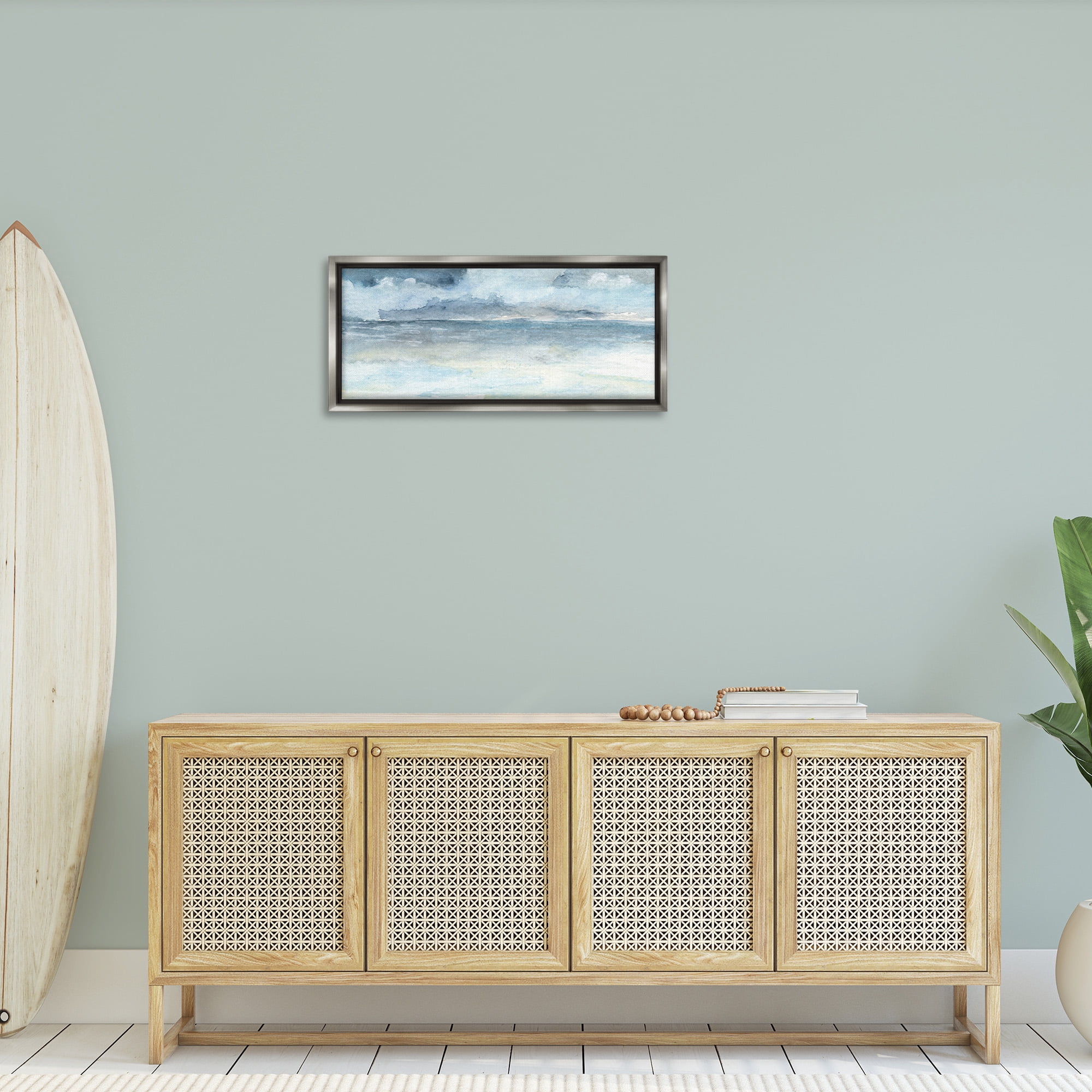 Stupell Industries Abstract Cloudy Ocean Waves Nature Painting Gray Floater Framed Canvas Art Print Wall Art, 31 x 14