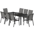 thumbnail image 1 of 9-Piece Outdoor Dining Set with Tempered Glass Table & 8 Stackable Mesh Chairs, Powder-Coated Steel Frame Patio Furniture for Backyard, Garden, BBQ, Dark Grey, 1 of 7