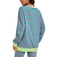 thumbnail image 3 of Sudadera a Rayas para Mujer ATHLECHIC Ajuste Holgado de Manga Larga Cuello Redondo Top XL Verde Rosa, 3 of 4