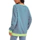 thumbnail image 3 of Sudadera de Rayas para Mujer ATHLECHIC Ajuste Holgado de Manga Larga Cuello Redondo Top L Verde Rosa, 3 of 4