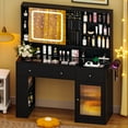 thumbnail image 4 of Ktaxon Makeup Vanity with Lighted Mirror,  Vanity Table Set w/ Charging Station, Side Rack, Black, 4 of 10