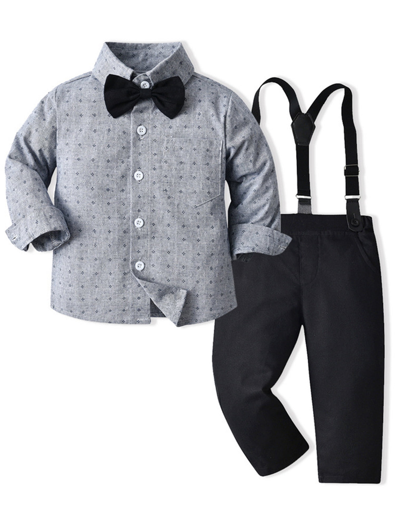 Glookwis Boys Gentleman Long Sleeve Outfit Clothes Swiss Dots Lapel ...