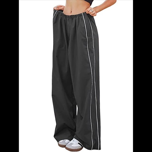 Pantalones de Paracaídas para Mujer, Pantalones Holgados de Pierna , Pantalones Deportivos con Cintura Elástica Y2K, Pantalones Deportivos, Ropa de Calle Gris Oscuro M