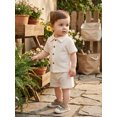 thumbnail image 6 of Cenuakty Toddler Baby Boy Summer Knit Outfits Hollowed Short Sleeve Button-up Shirt and Shorts 2 Piece Set, 6 of 9