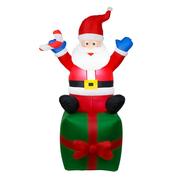 Inflables navideños de 6 pies Papá Noel Caja de regalo de Papá Noel gigante con 6 luces LED a prueba de agua con estacas de piso y cuerdas para decoraciones navideñas navideñas en el jardín