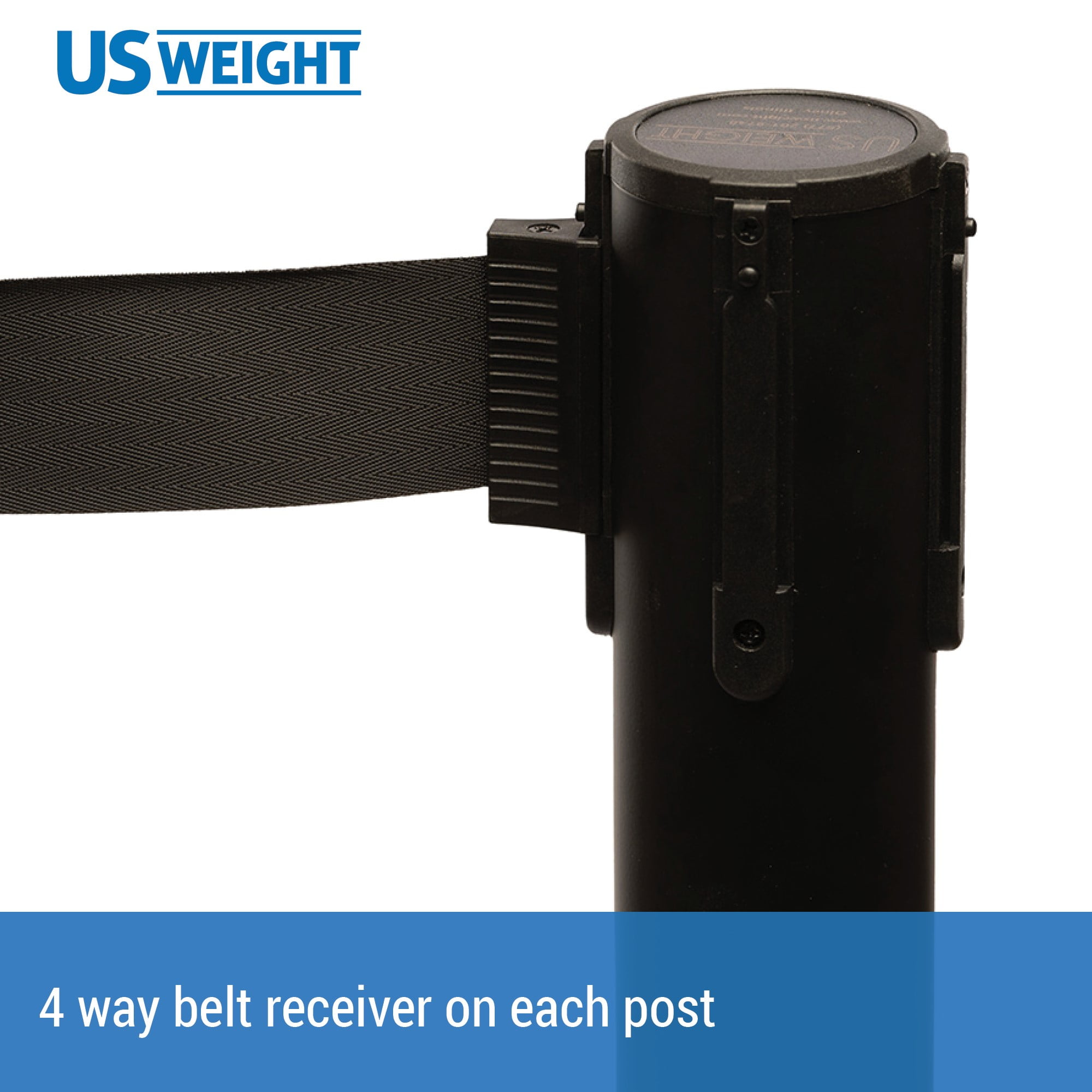 Dual Retractable Belt Barrier Stanchion, 9' Black Belts - 2 Pack