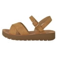thumbnail image 2 of Soda Shoes Women Flat Sandals Flatform Ankle Buckle Criss Cross Band Straps Chester-S Natural Tan 11, 2 of 3