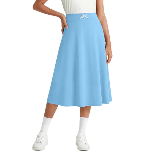 Twczz Girls Flowy Skirts- Elastic Waist Stretch Cute Casual Summer Kids School Uniforms Blue Size 8